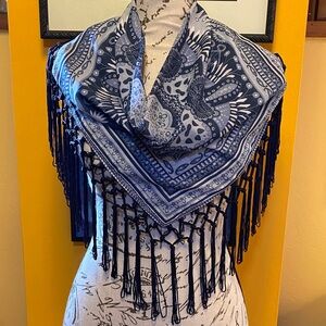 Boho Paisley Chiffon Bandana Fringed Scarf